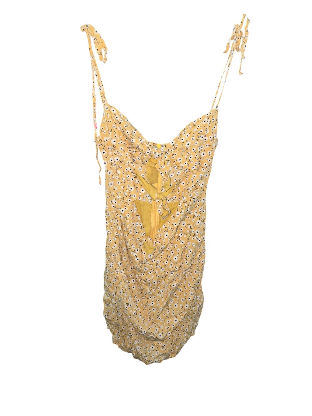 Skylar + Madison Mustard Yellow Floral Tie-Strap Mini Dress